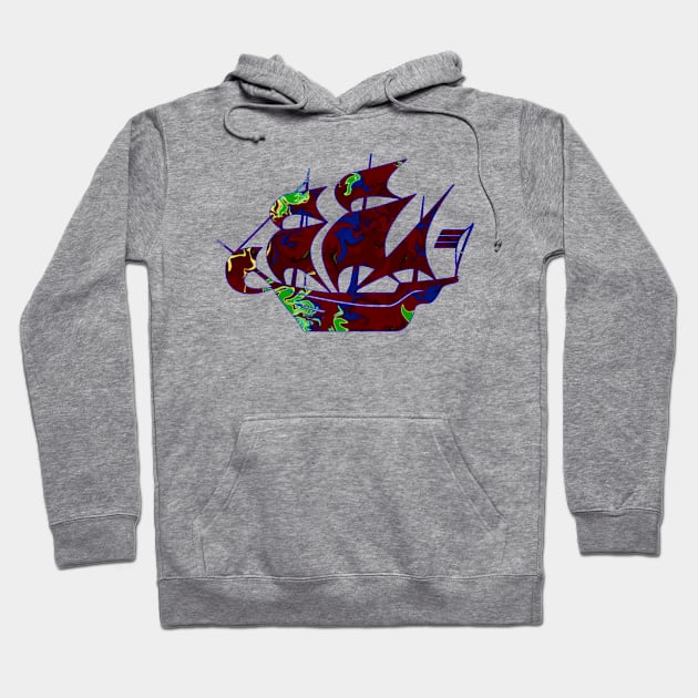 Galaxy Shores Haven Liquid Art Sailing Ship Silhouette Hoodie by Mazz M